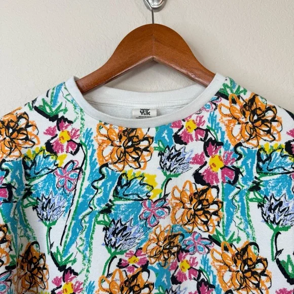 LUCY & YAK Wildflower Multicolor Oversized Organic Cotton Sweatshirt Sz XS - Picture 4 of 15